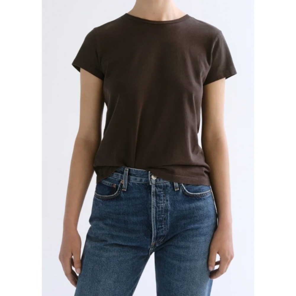 Agolde Adine Tee Size Large Dark Brown Cotton Short Sleeve T-Shirt Earthy